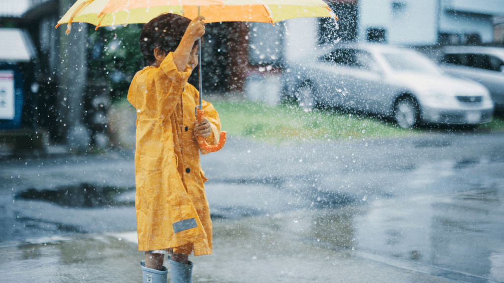 a person walking in the rain with a umbrella