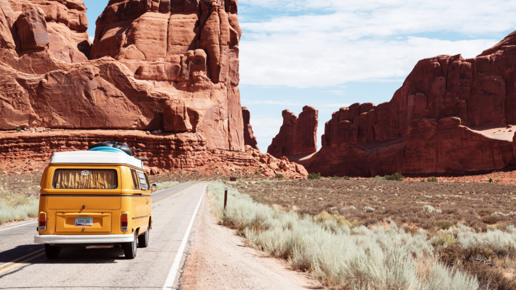 a car is driving down the road