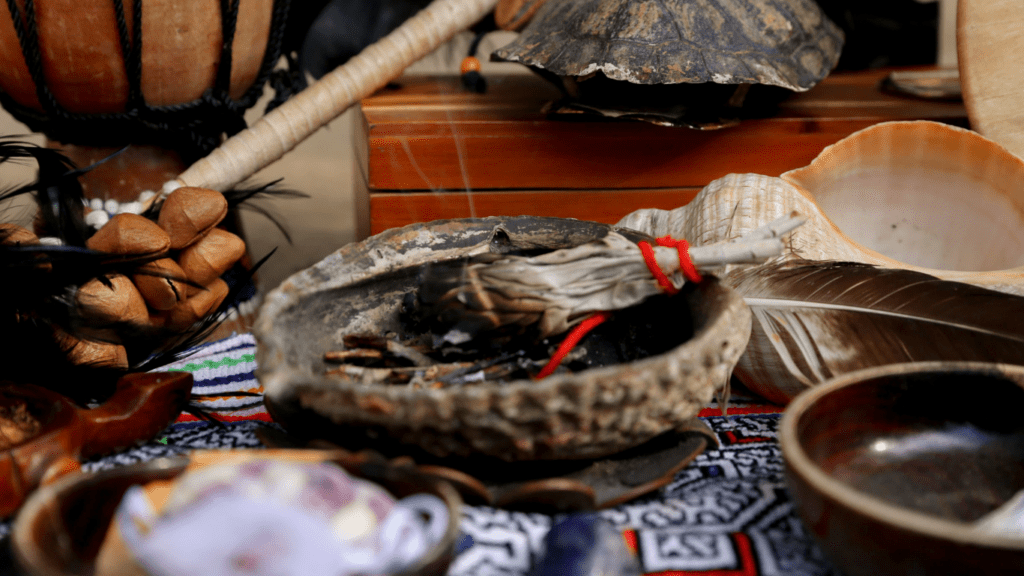 a variety of items are displayed on a table