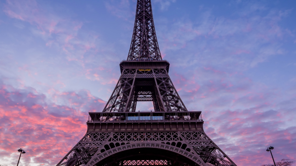 the eiffel tower at sunset in paris, france